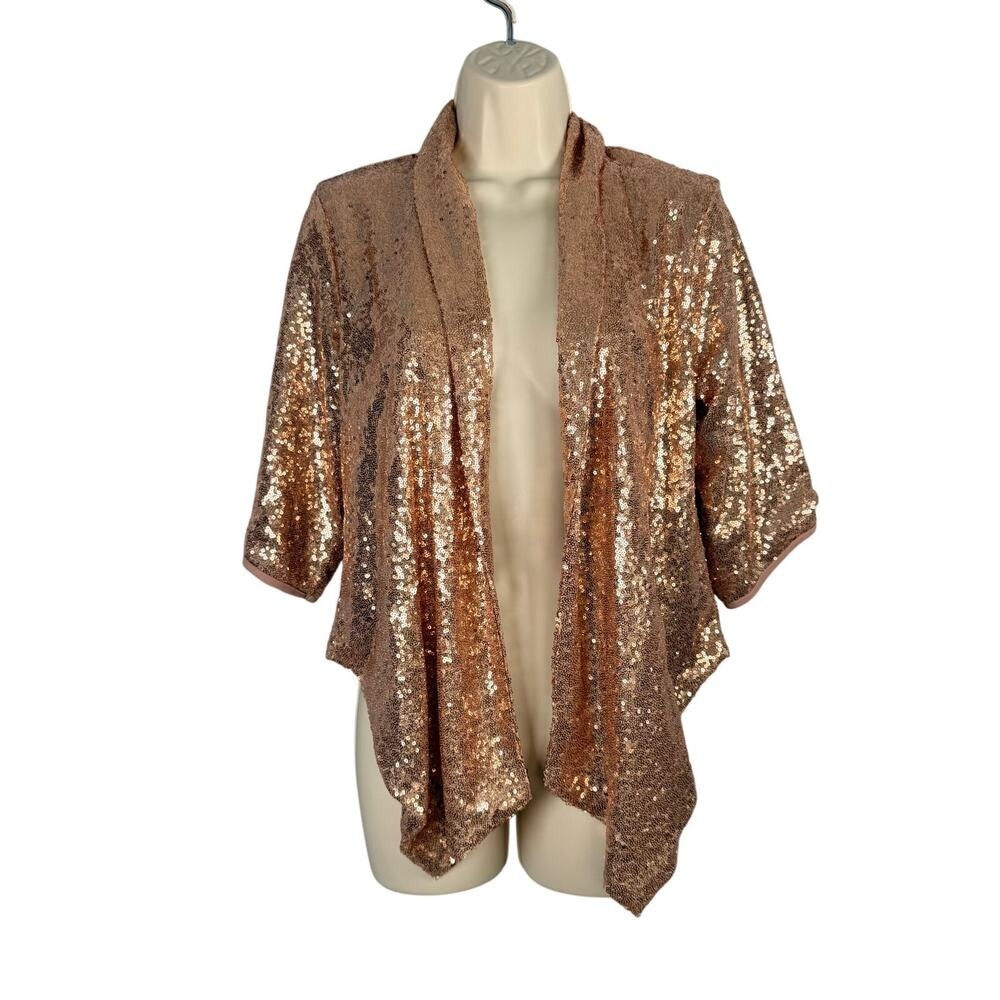 Maurices Cardigan Jacket S Copper Sequin Draped Open Front Glam Special Occasion